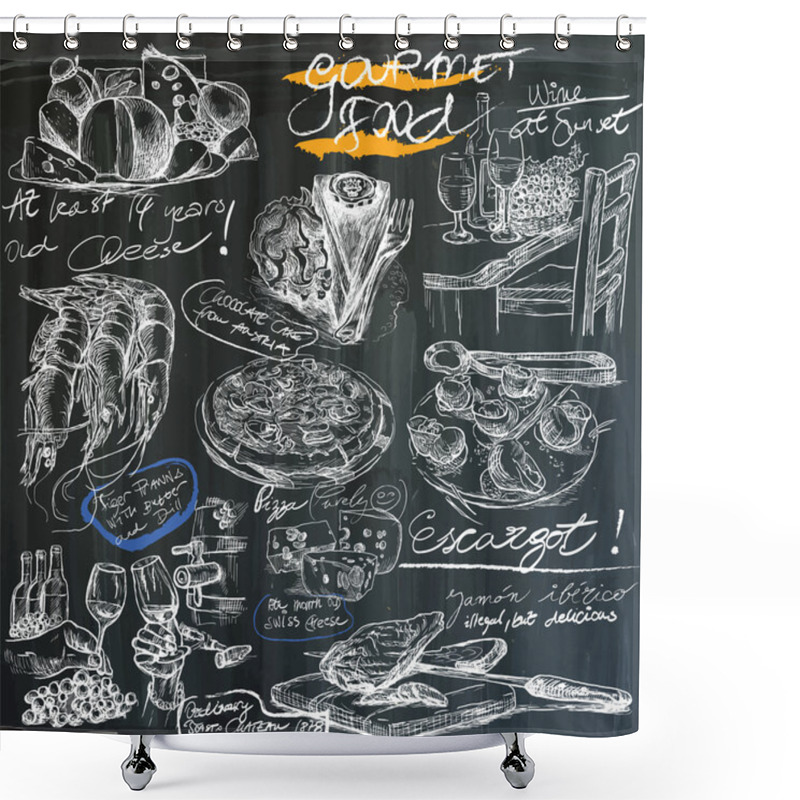 Personality  Food - Hand Drawings On Blackboard, Pack Shower Curtains