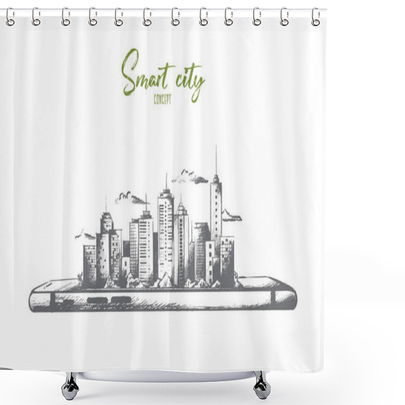 Personality  Samart City Concept. Hand Drawn Isolated Vector. Shower Curtains