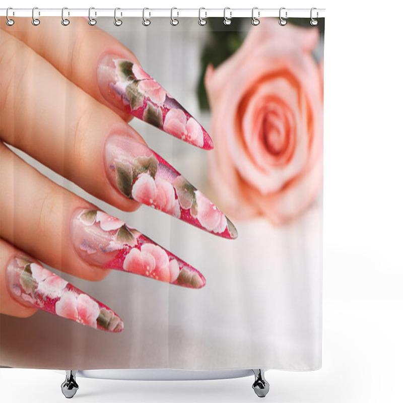 Personality  Floral Nails Design. Shower Curtains