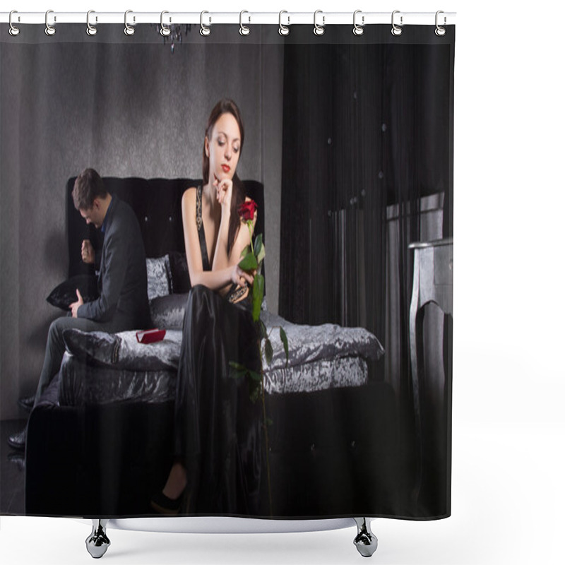 Personality  Young Couple Quarreling While At The Bedroom Shower Curtains