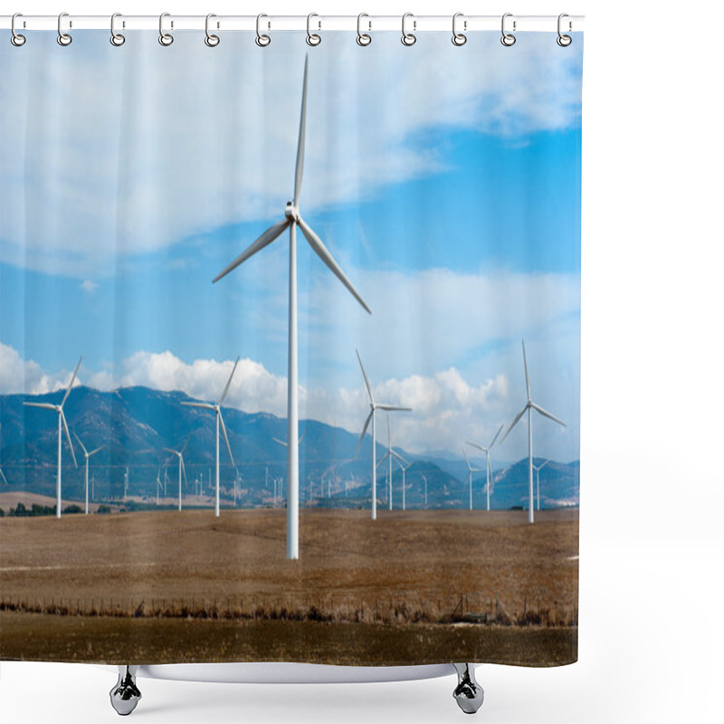 Personality  Wind Power Station - Wind Turbine Against The Blue Sky Shower Curtains