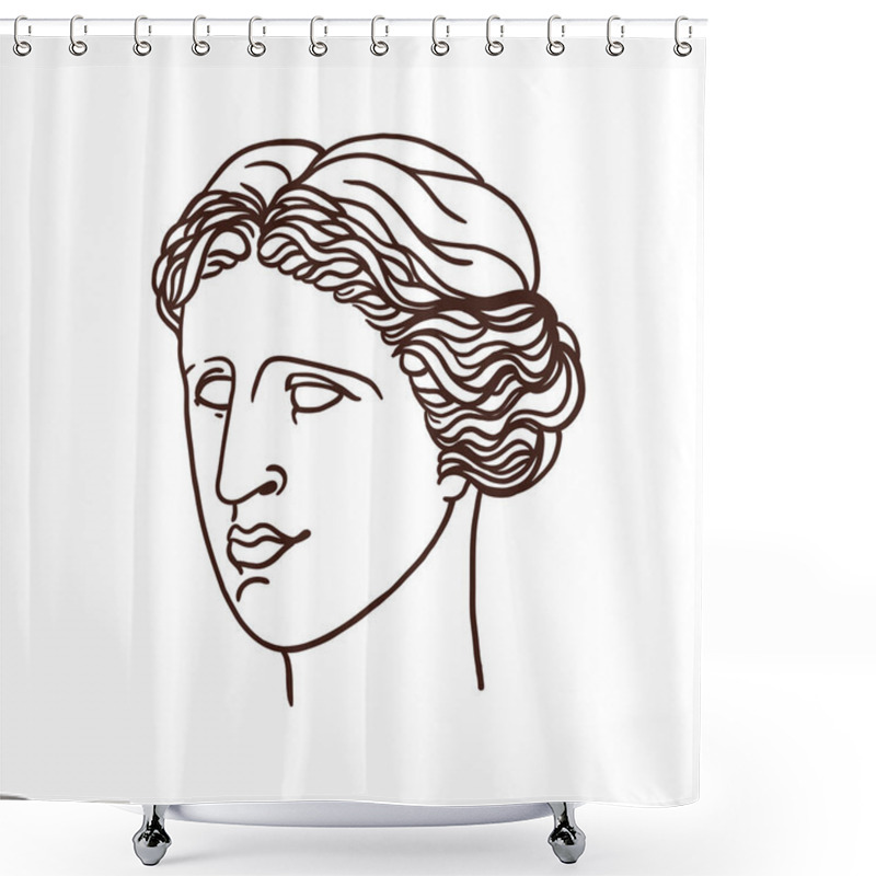 Personality  Portrait Of The Mythological Greek Venus. A Woman In Profile. Linear Graphics. Vector Illustration. Shower Curtains