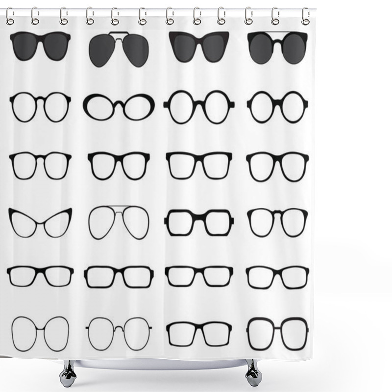 Personality  Black Silhouettes Of Different  Eyeglasses On A White Background Shower Curtains