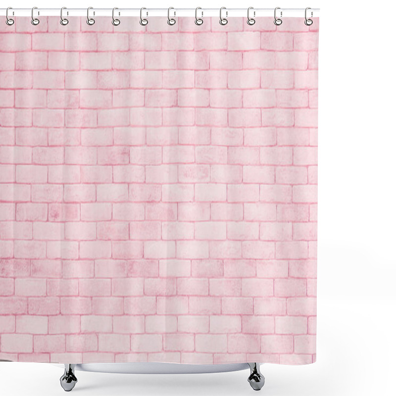 Personality  Pastel Pink And White Brick Wall Texture Background. Brickwork Pattern Stonework Flooring Interior Stone Old Clean Concrete Grid Uneven Brick Design Stack. Home Or Office Design Backdrop Decoration. Shower Curtains