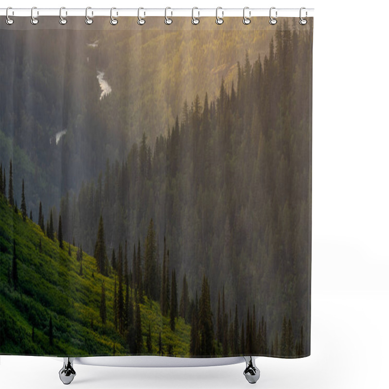 Personality  Mountain Slopes Meet In Flathead Valley  Of Glacier National Park Shower Curtains