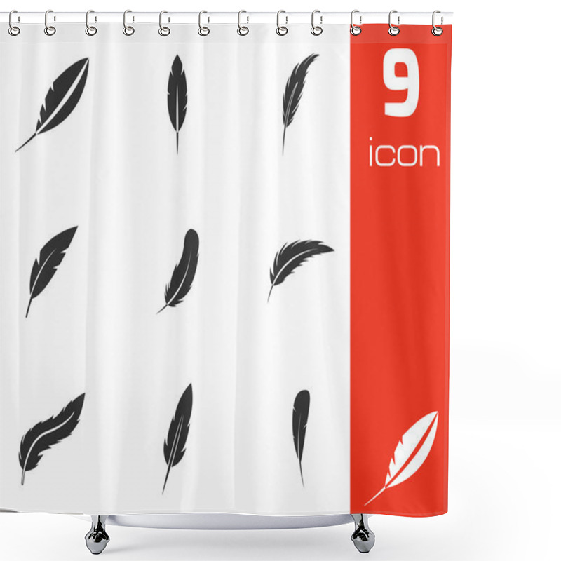 Personality  Vector Black Feather Icons Set Shower Curtains