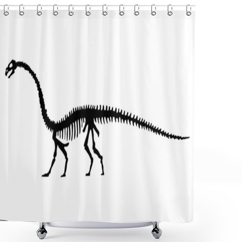 Personality  Vector Silhouette Of Dinosaurs Skeleton. Hand Drawn Dino Skeleton. Dinosaur Bones, Exhibit Fossils In The Museum Shower Curtains