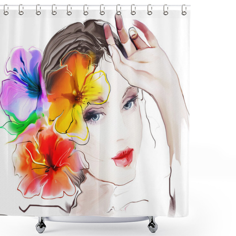 Personality  Beautiful Woman With Flowers Shower Curtains