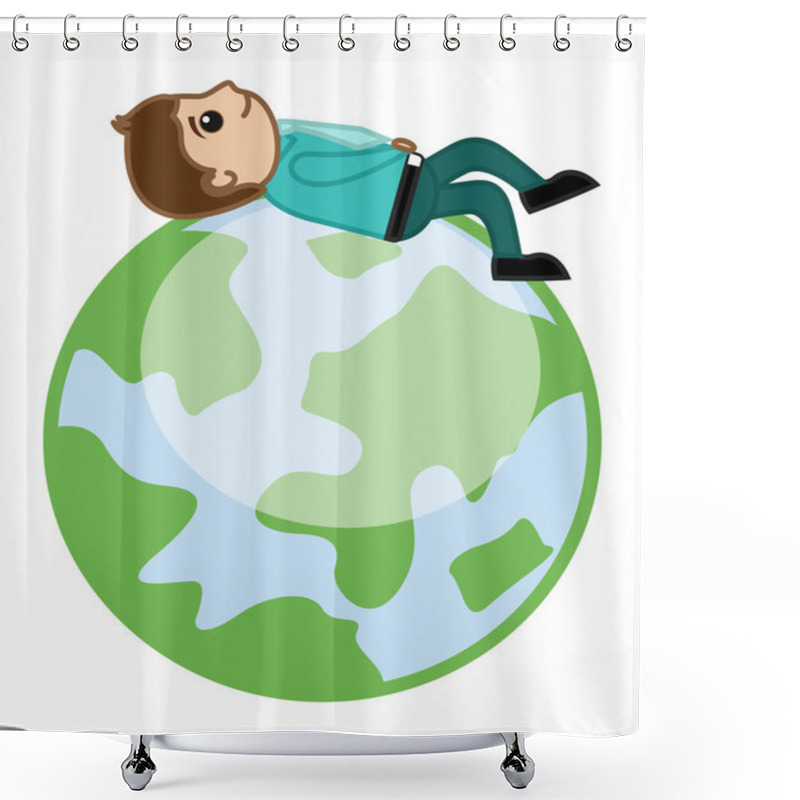 Personality  Man Lying On Earth - Cartoon Business Character Shower Curtains