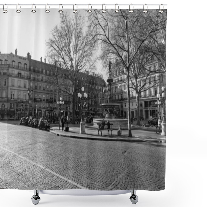 Personality  Paris, France - January 24, 2022: River Nymph Scultpure On Top Of A Fountain At Andre Malraux Square In Paris, France. Shower Curtains