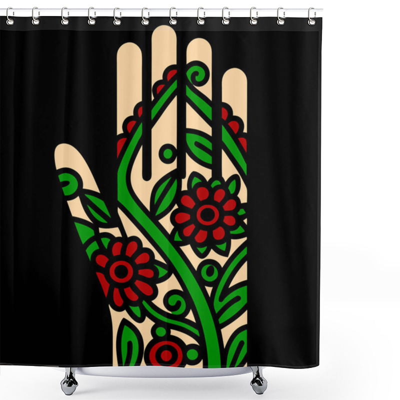 Personality  Minimalist Hand Mehndi Design With Floral Mandala Pattern Vector Illustration Shower Curtains