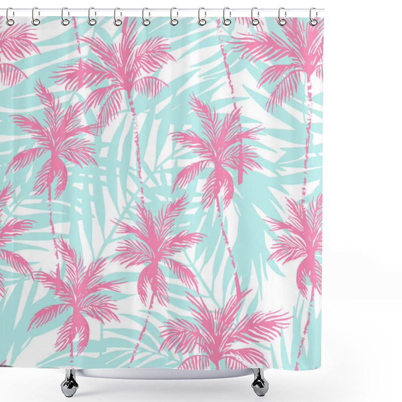 Personality  Abstract Pink Coconut Trees On Palm Leaves Background. Tropical Palm Trees, Leaf Silhouettes Repeat. Vector Art Illustration For Summer Design, Floral Prints, Exotic Wallpaper, Textile, Fabric Shower Curtains