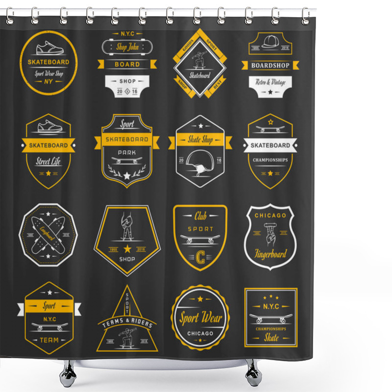 Personality  Set Vector Retro Skateboarding Logo And Badge Shower Curtains