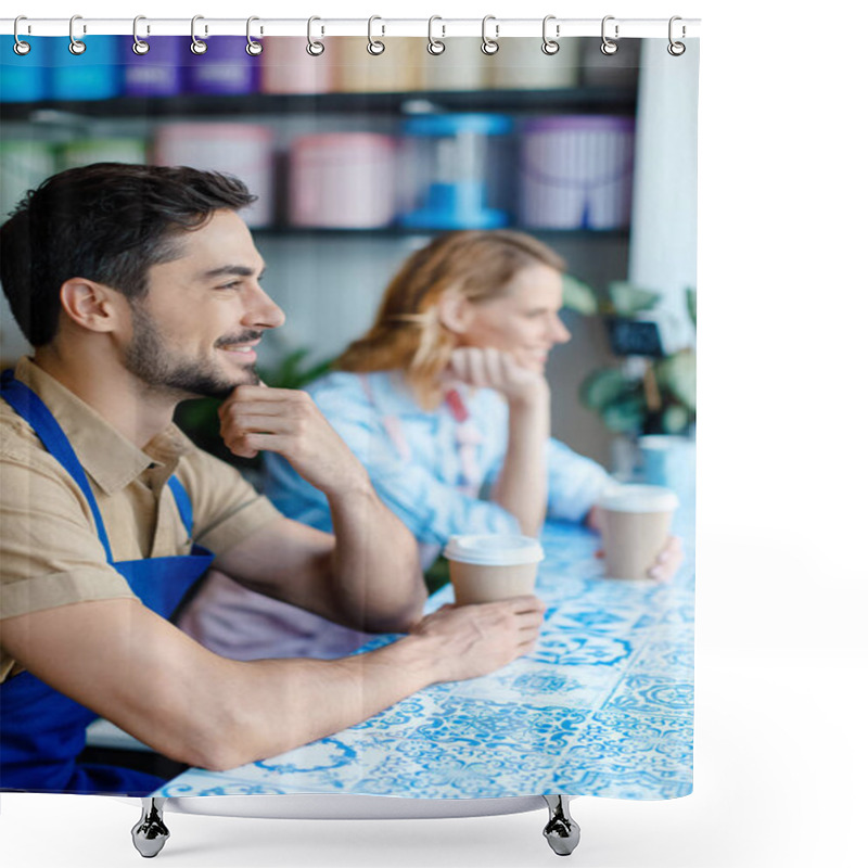 Personality  Young Workers Drinking Coffee Shower Curtains