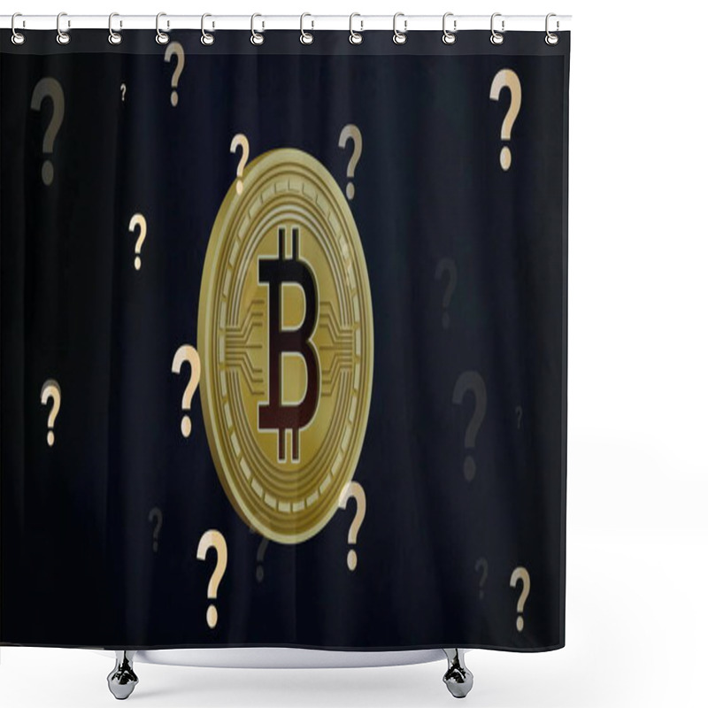 Personality  Bitcoin Symbol With Question Marks, Representing Cryptocurrency Uncertainty. Blockchain, Digital Currency, Finance, Investment, Doubt, Modern Shower Curtains