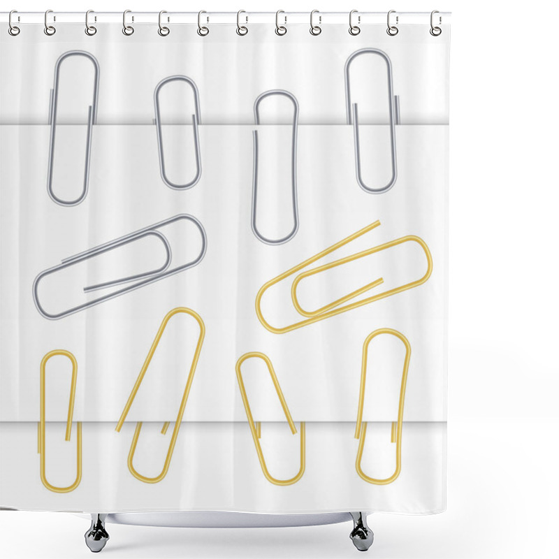 Personality  Small Binder Clips Vector Isolated On White. Realistic Paper Clip Set Shower Curtains