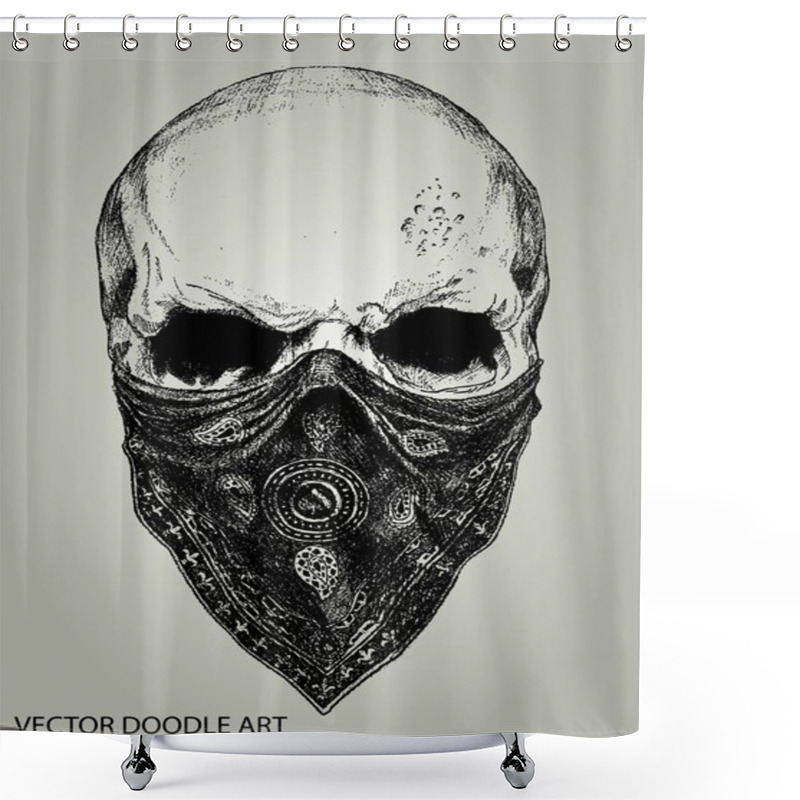 Personality  SKULL AND Bandana DOODLE VECTOR Shower Curtains