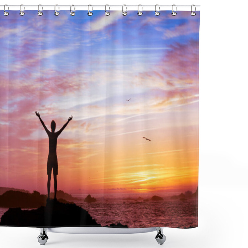 Personality  Woman On Beautiful Sunset Shower Curtains