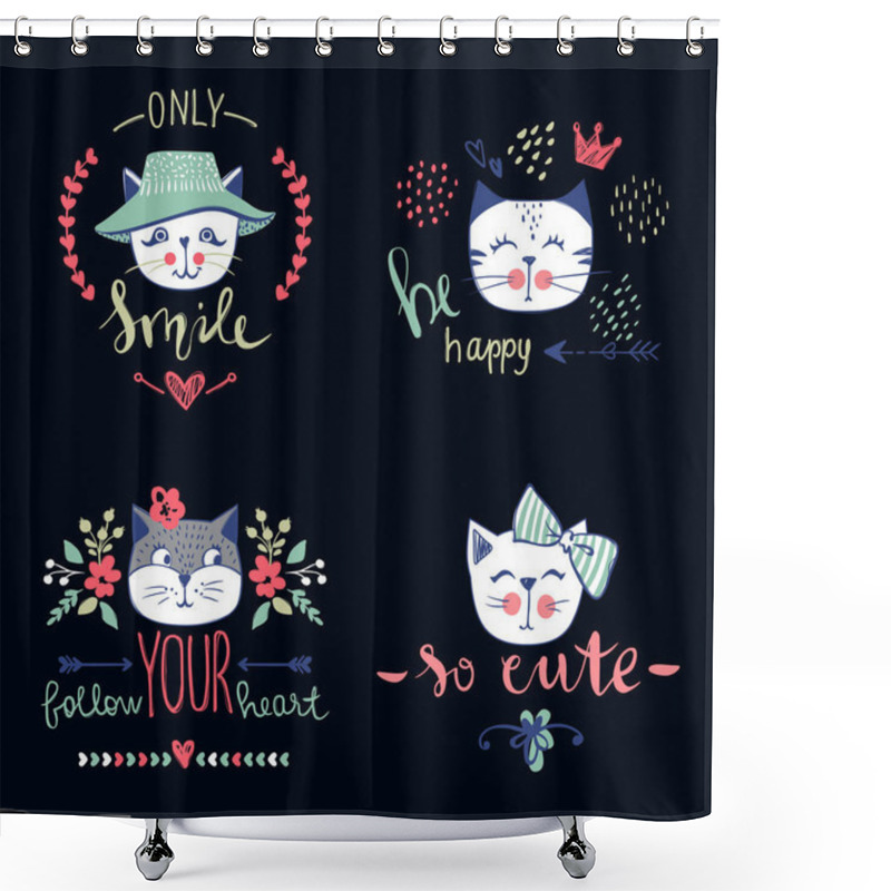 Personality  Vector Card Series With Cute Fashion Cats. Shower Curtains