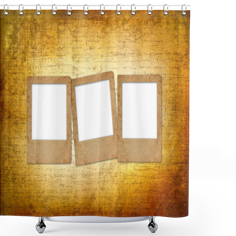 Personality  Old Archive With Letters, Photos On The Abstract Grunge Backgrou Shower Curtains