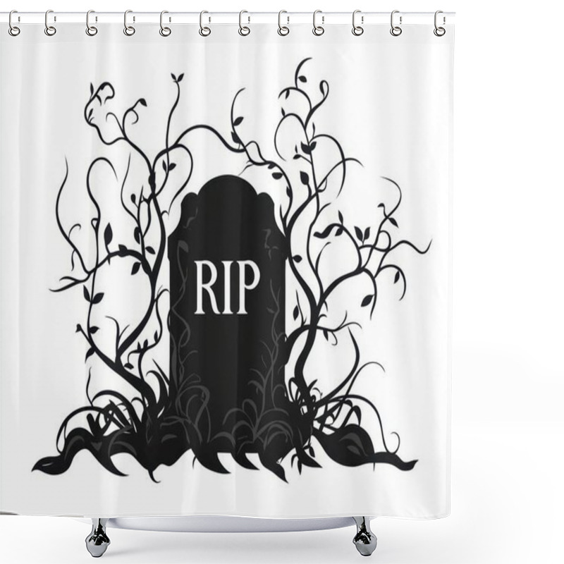 Personality  A Haunting Silhouette Of A Gravestone Surrounded By Twisting Vines, Creating An Eerie Atmosphere. Shower Curtains