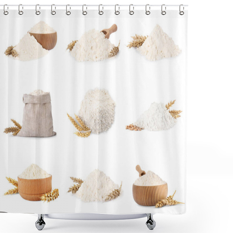 Personality  Set With Wheat Flour On White Background Shower Curtains