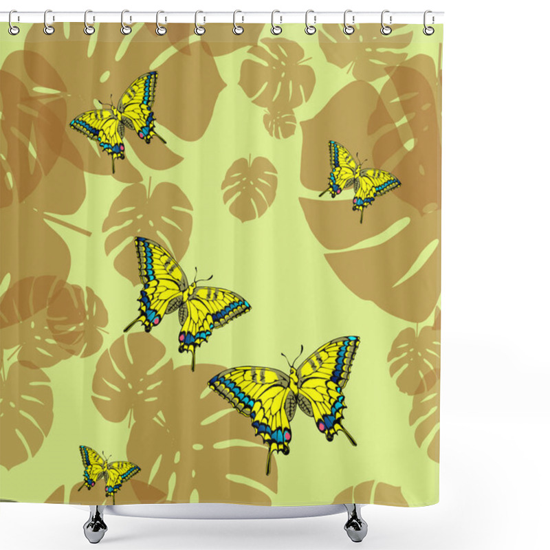 Personality  Fantastic Flowers And Butterflies. Seamless Pattern.  Suitable For Fabric, Mural, Wrapping Paper And The Like Shower Curtains