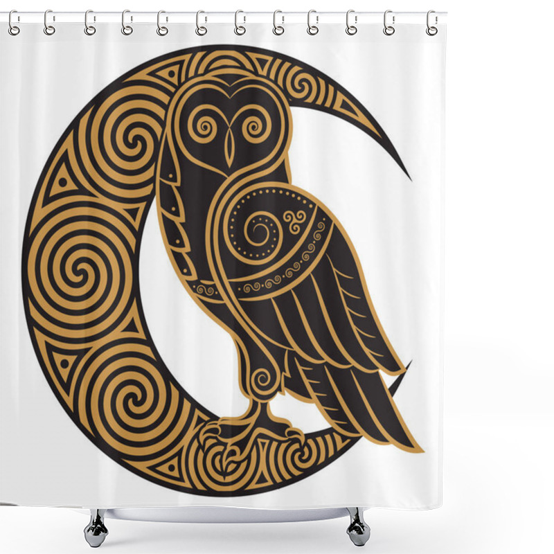 Personality  Owl Hand-drawn In Celtic Styl, On The Background Of The Celtic Moon Ornament Shower Curtains