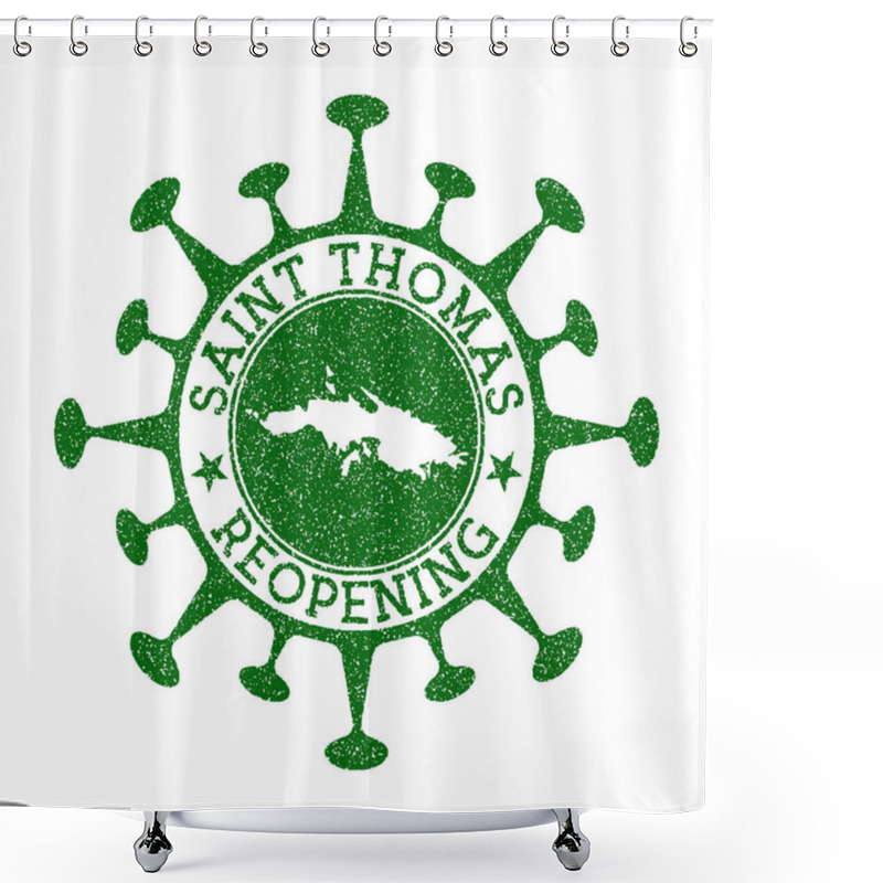 Personality  Saint Thomas Reopening Stamp Green Round Badge Of Island With Map Of Saint Thomas Island Opening Shower Curtains