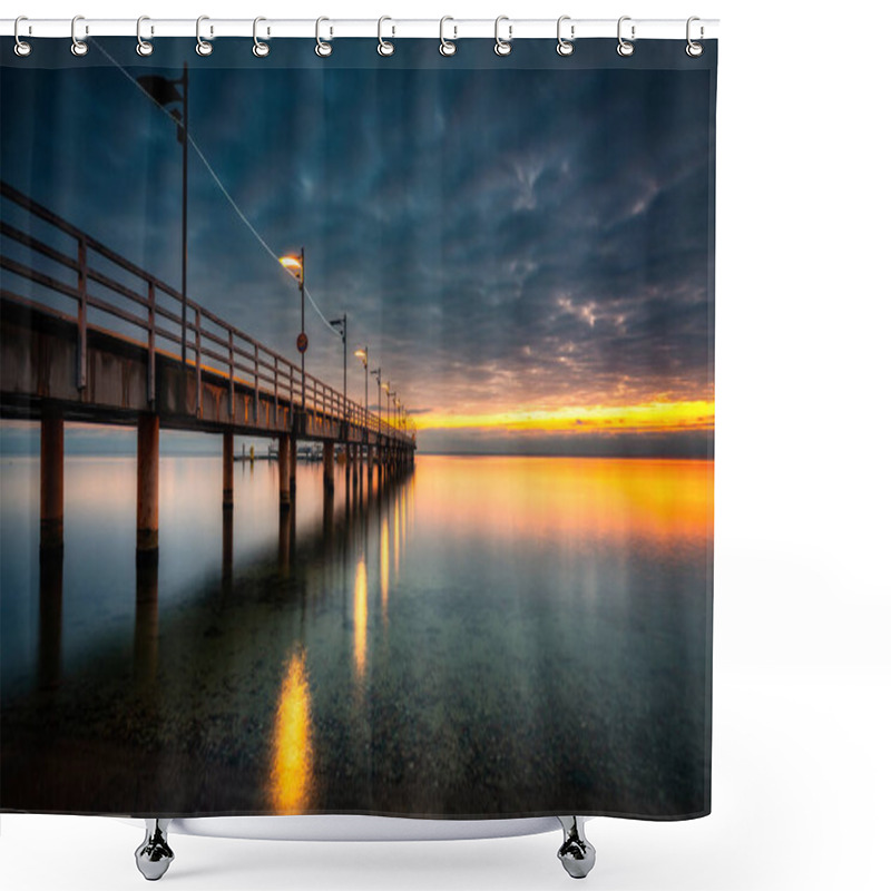 Personality  Wooden Pier In Mechelinki Village Before Sunrise, Northern Poland. Shower Curtains