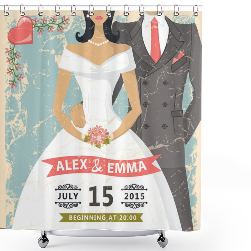 Personality  Retro Wedding Invitation. Shower Curtains