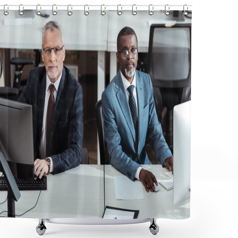 Personality  Handsome African American Businessman Near Coworker In Office  Shower Curtains