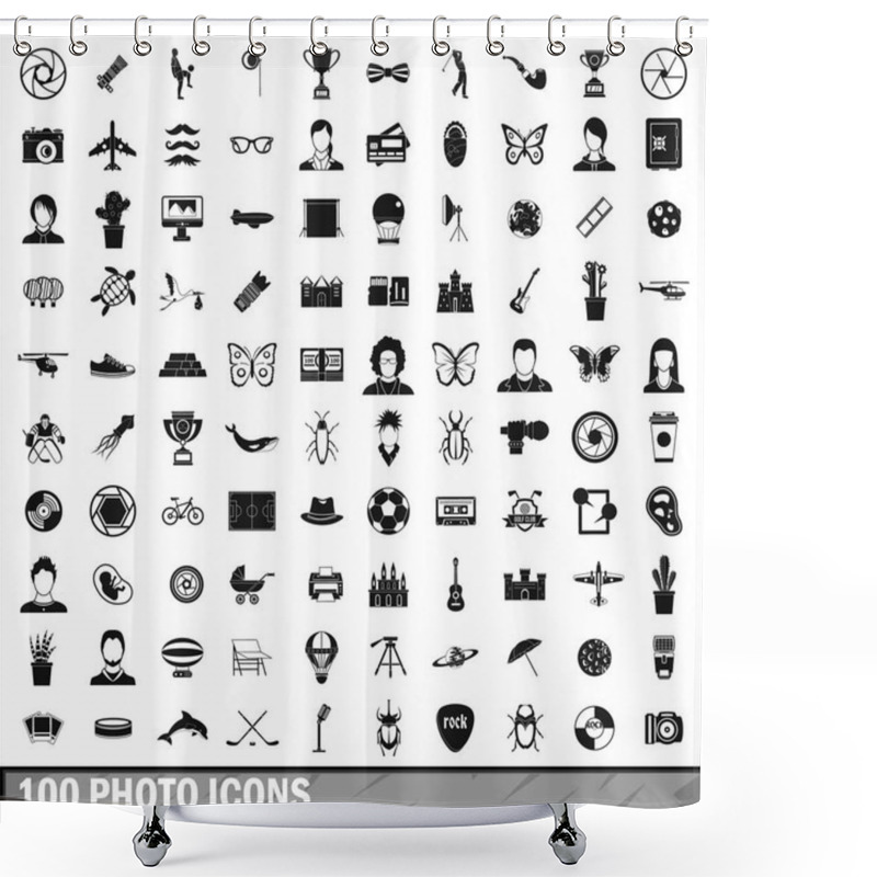 Personality  100 Photo Icons Set, Simple Style Shower Curtains