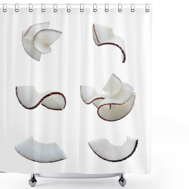 Personality  Set With Fresh Coconut Flakes Isolated On White Shower Curtains