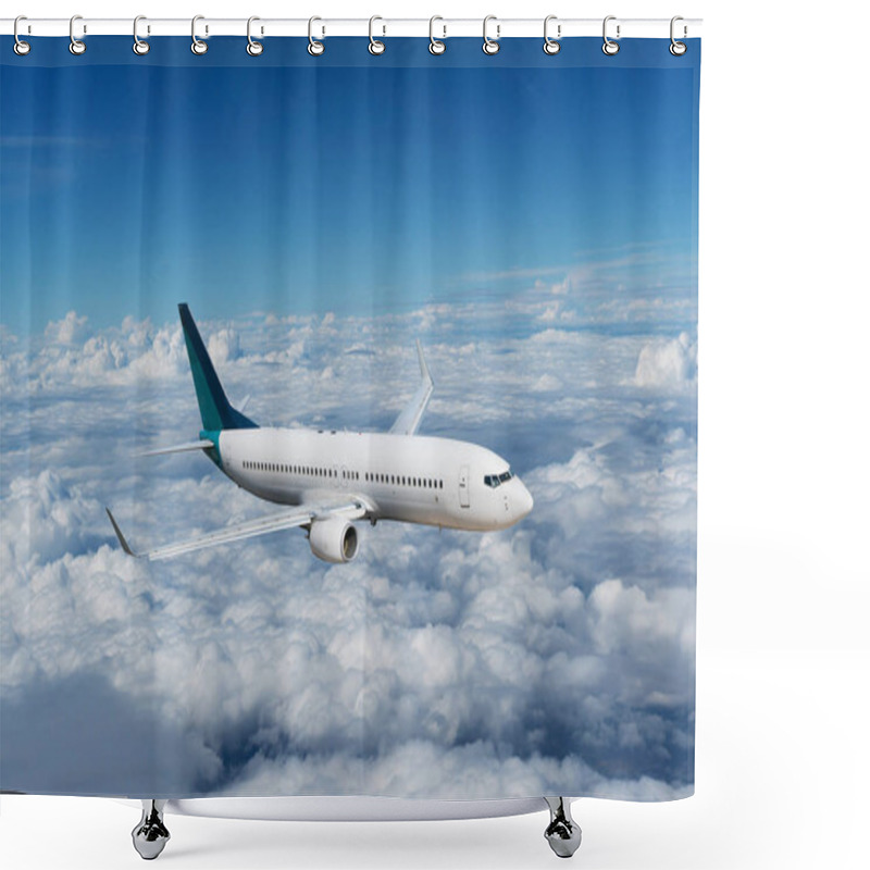 Personality  Commercial Airplane Flying Above Clouds And Clear Blue Sky  Shower Curtains