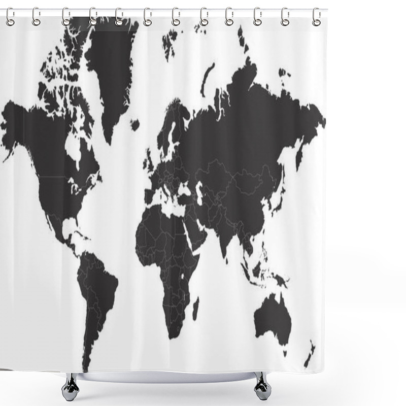 Personality  World Map With Country Black, World Map, Geographic Map, Country Map, Country Border Line, Asia, Africa, Europe, North America, South America, Australia Oceania Shower Curtains