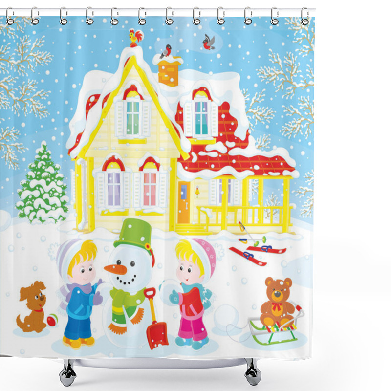 Personality  Children Making A Snowman Shower Curtains