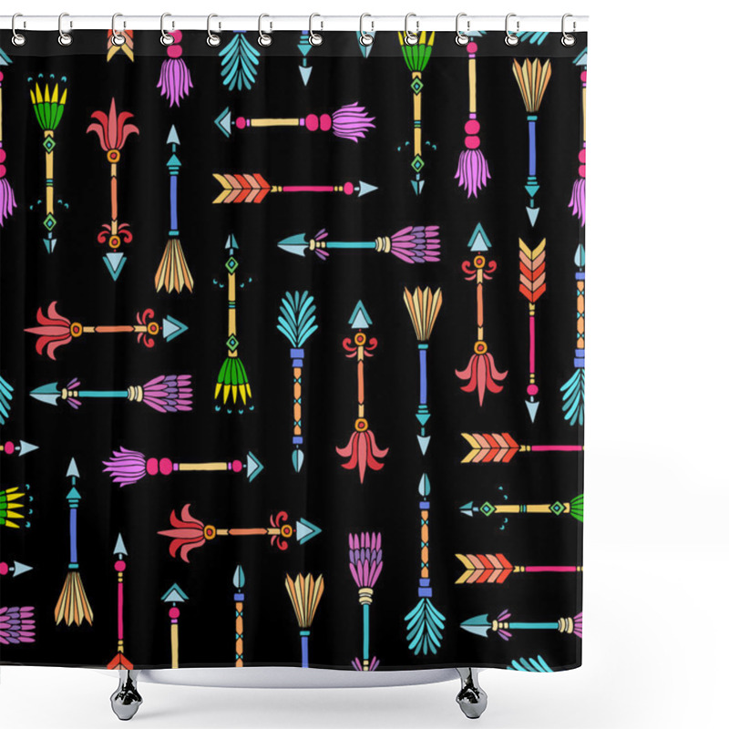 Personality  Vector Seamless Pattern With Hand Drawn Tribal Arrows On Black C Shower Curtains