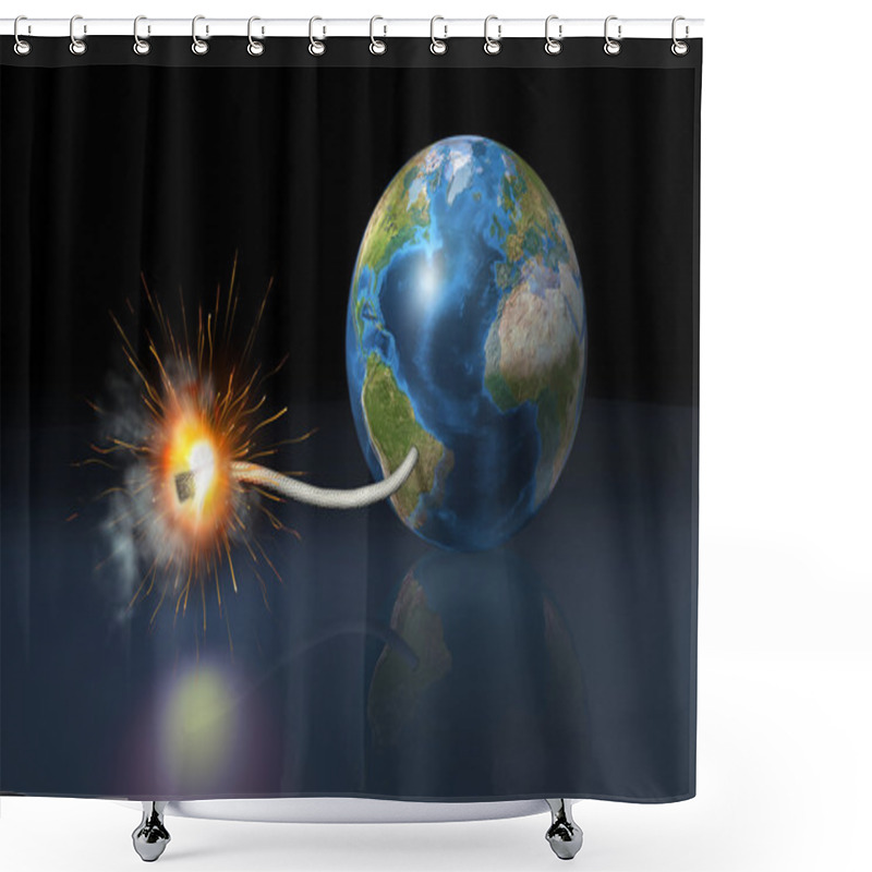 Personality  Earth Globe With A Fuse Lighted Up As It Is A Bomb Shower Curtains