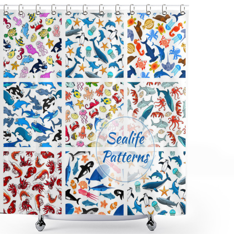 Personality  Sealife Seamless Vector Pattern Of Cartoon Fish Shower Curtains