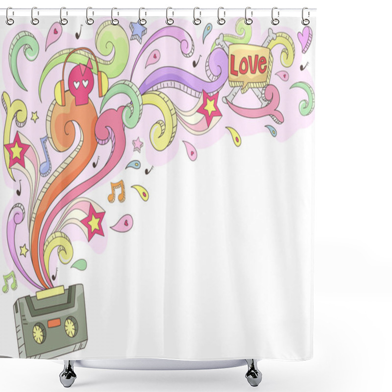 Personality  Retro Music Doodle Shower Curtains