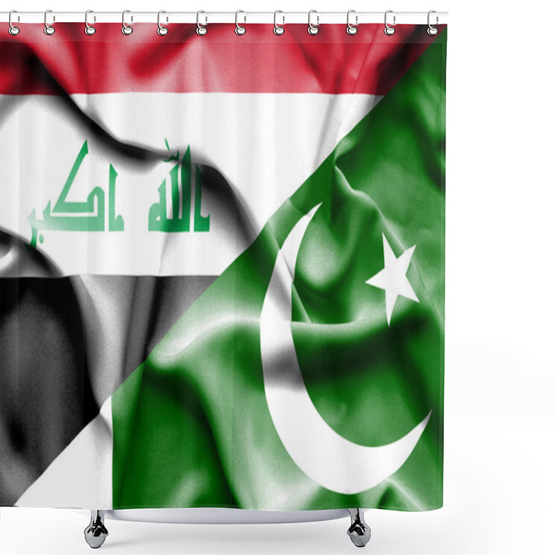 Personality  Waving Flag Of Pakistan And Iraq Shower Curtains