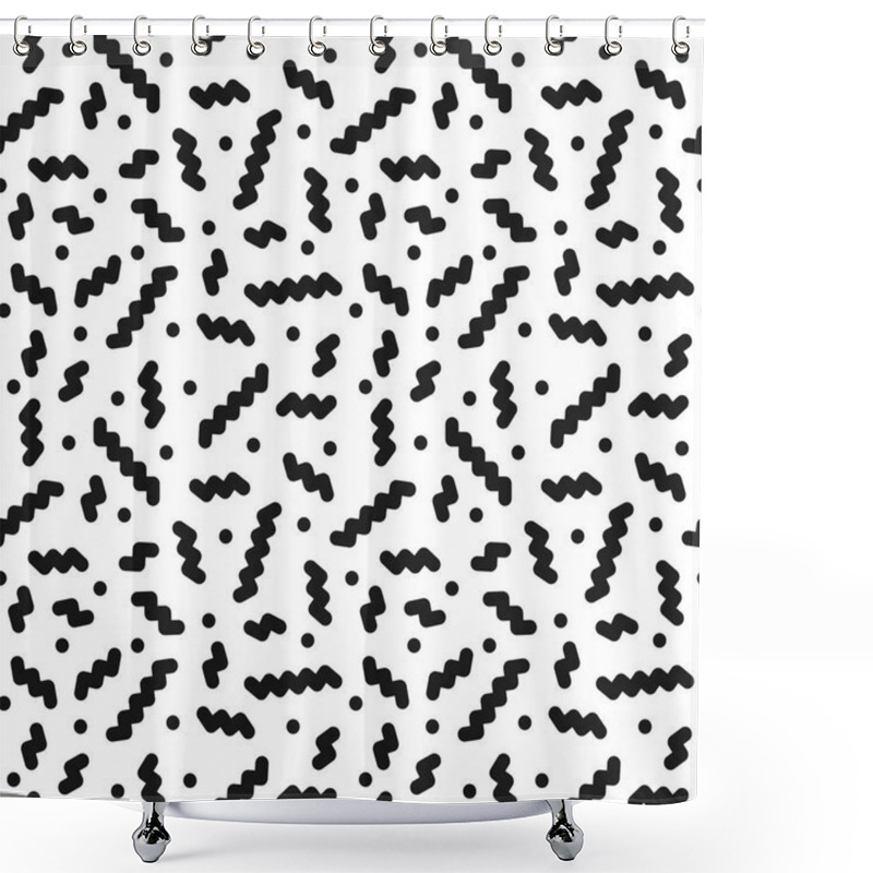 Personality  Trendy Seamless Pattern In Retro Memphis Style, Fashion 80s - 90s. Black And White Texture - Abstract Background Shower Curtains