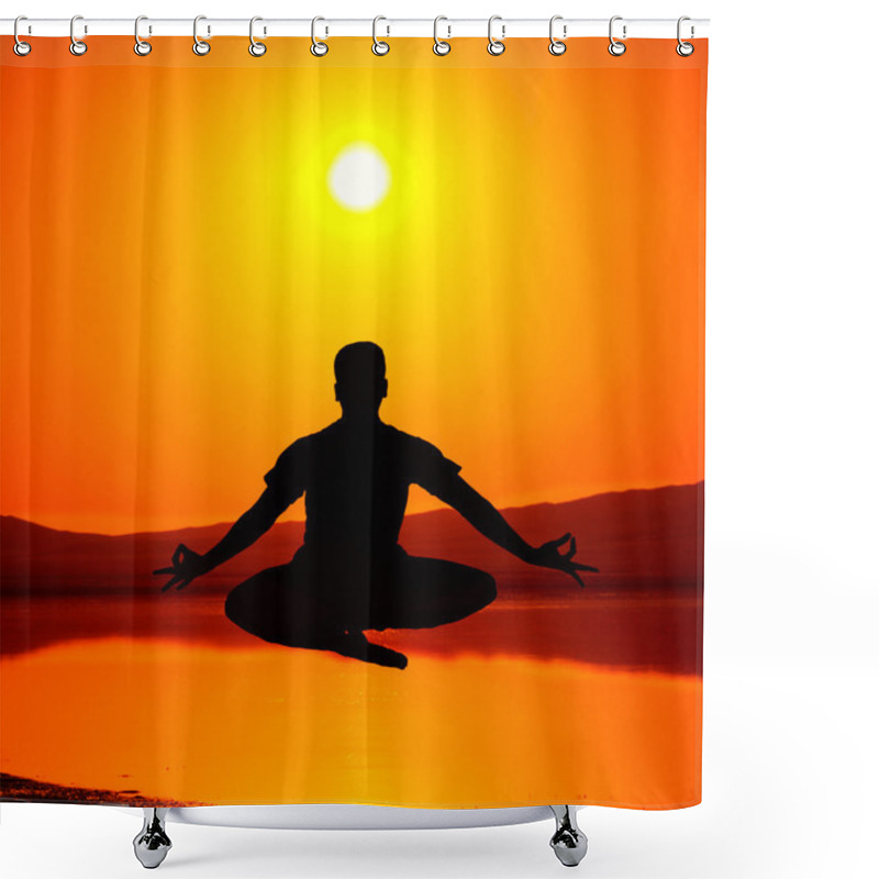 Personality  Yoga Silhouette Lotus Pose In Jumping Shower Curtains