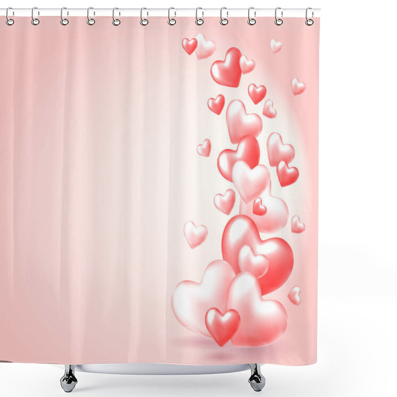 Personality  Happy Valentine's Day Banner With Red And Pink Hearts On Light Pastel Background. Romantic Design Template. Vector Illustration For Shoping Sale, Web Banner, Flyer, Poster, Greeting Card, Invitation. Shower Curtains