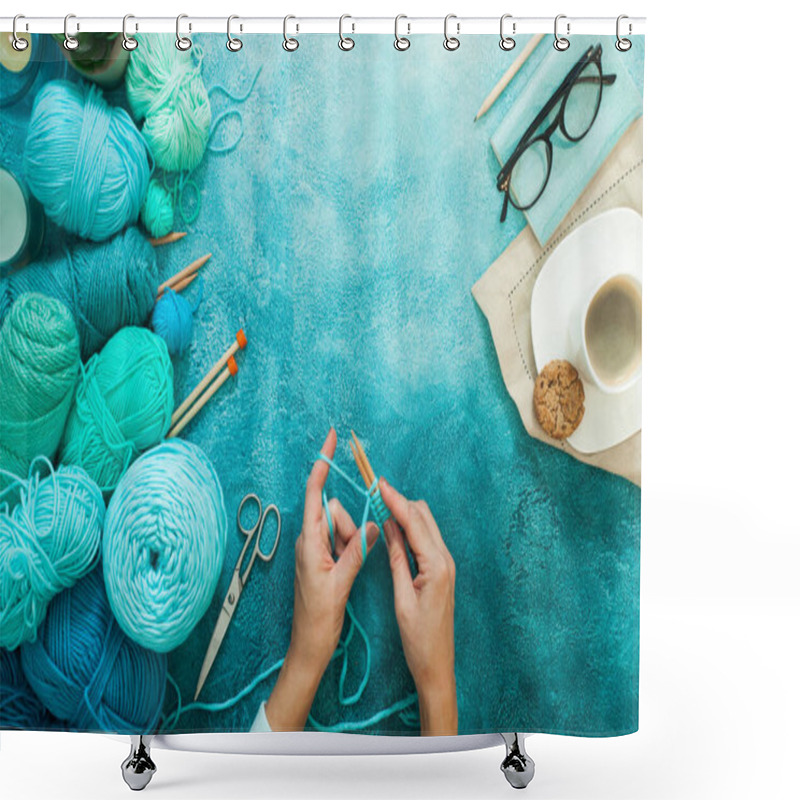 Personality  Yarn For Knitting Mint, Blue, Green, Turquoise And Knitting Need Shower Curtains