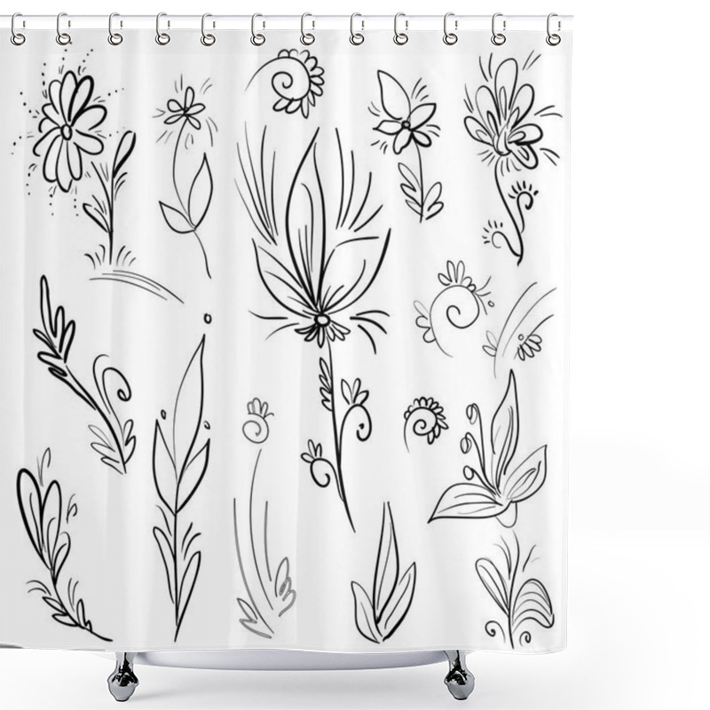 Personality  Set Doodle Plants Shower Curtains