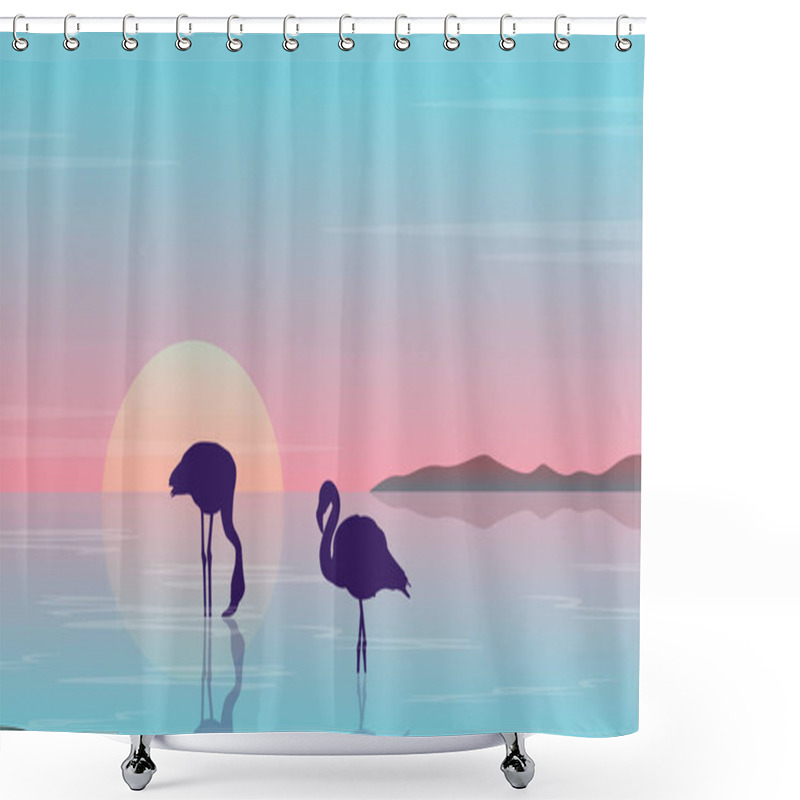 Personality  Collection Stock Flamingo Silhouette Beauty Scenery Shower Curtains