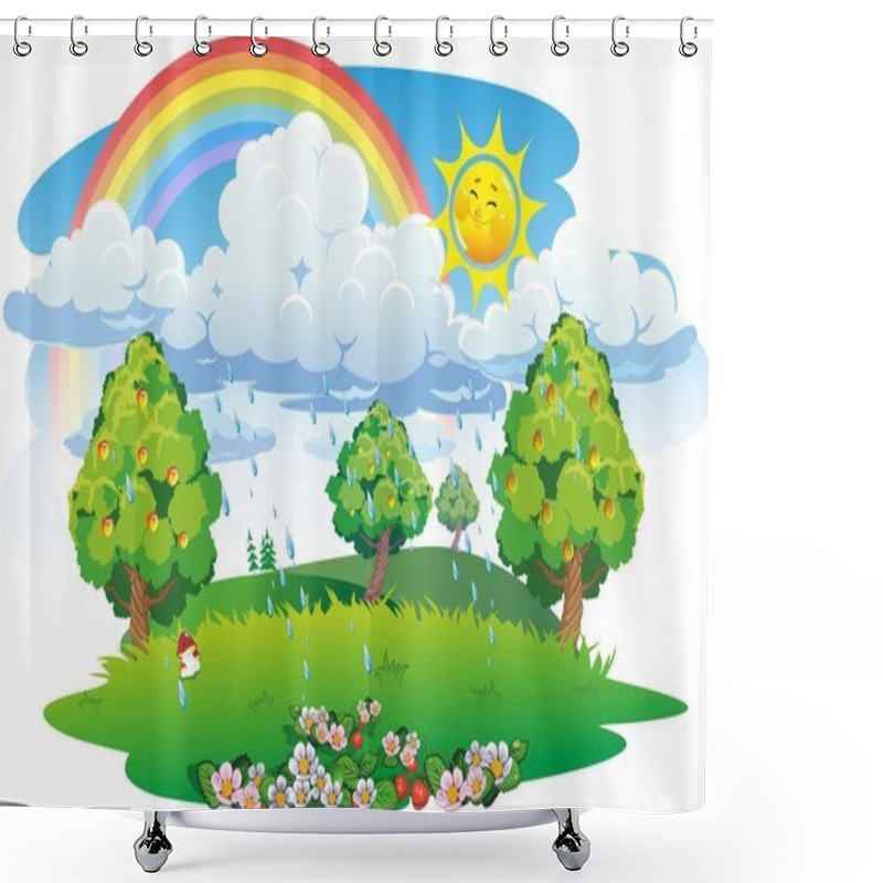 Personality  Summer Landscape With Rainbow. Shower Curtains