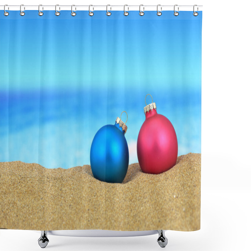 Personality  Christmas Balls On Sandy Beach Shower Curtains